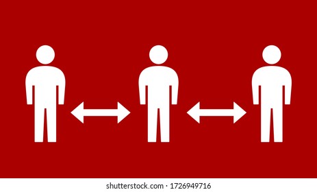 Social Distancing Keep Your Distance Sign with People Figures and Arrows between Them. Vector Image.