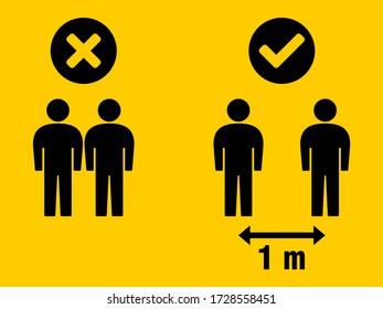 Distancia social: mantener su distancia 1 m o 1 metro de icono. Imagen vectorial.