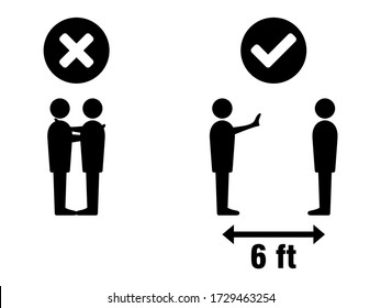 Soziale Distanz halten Sie Ihre Distanz 2,50 Meter oder 2,50 Meter keine Schläge Gruß Infografik. Vector Image.