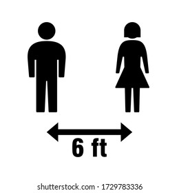 Social Distancing Keep Your Distance 6 ft or 6 Feet Icon with Male and Female Figures. Vector Image.