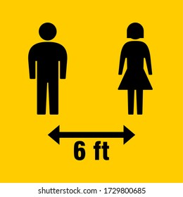 Social Distancing Keep Your Distance 6 Ft Or 6 Feet Icon With Male And Female Figures. Vector Image.