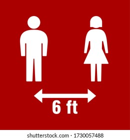 Social Distancing Keep Your Distance 6 Ft Or 6 Feet Icon With Male And Female Figures. Vector Image.