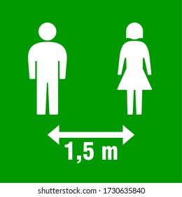 Social Distancing Keep Your Distance 1,5 m or 1,5 Metres Icon with Male and Female Figures. Vector Image.