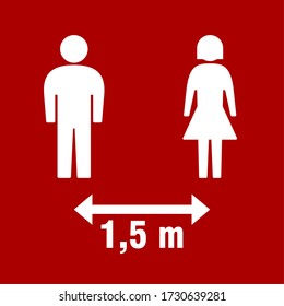 Distancia social Mantener su distancia 1,5 m o 1,5 m con figuras masculinas y femeninas. Imagen vectorial.