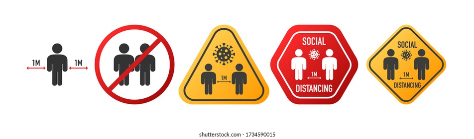 Social distancing keep your distance 1 meter or 6 feet signs set. Vector illustration.