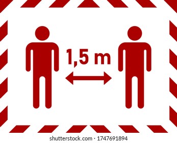 Social Distancing Keep Your Distance 1,5 m or 1,5 Metres Stripes Frame Icon. Vector Image.