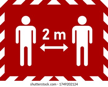 Social Distancing Keep Your Distance 2 m or 2 Metres Horizontal Stripes Frame Icon with an Aspect Ratio of 4:3. Vector Image.