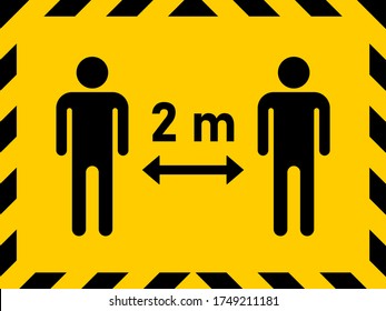 Distancia social Mantenga su distancia 2 m o 2 m. Icono de marco de bandas horizontales con una relación de aspecto de 4:3. Imagen vectorial.