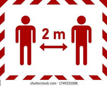 Distancia social Mantenga su distancia 2 m o 2 m. Icono de marco de bandas horizontales con una relación de aspecto de 4:3. Imagen vectorial.