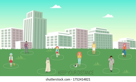 Social distancing - keep your distance. Creative Banner, Vector illustration.