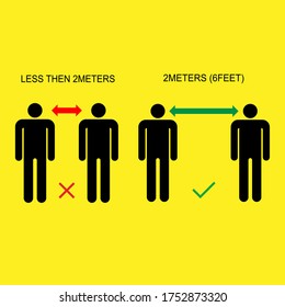 Social Distancing Keep Your Distance 6 Feet Icon. With Yellow Background. Vector Image