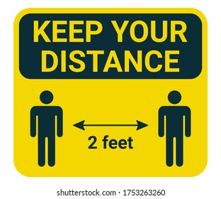 Social distancing, keep your distance. Arrow guidance 2 feet. Recomendation, notice, info to prevent spreading coronavirus. People keep the distance from each other. Stop coronavirus. Vector