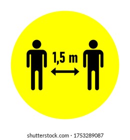 Distancia social Mantenga su distancia de 1,5 m o 1,5 m. de placa redonda o icono adhesivo marcado en el suelo. Imagen vectorial.