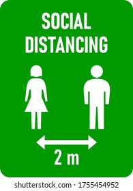 Social Distancing Keep Your Distance 2 m or 2 Metres Vertical Instruction Icon against the Spread of the Novel Coronavirus Covid-19, with an Aspect Ratio of 3:4 and Rounded Corners. Vector Image.