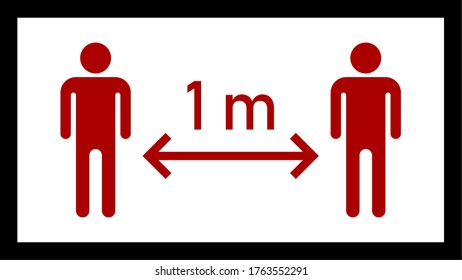 Social Distancing Keep Your Distance or Maintain a Distance of 1 m or 1 Metre Icon with an Aspect Ratio of 16:9. Vector Image.