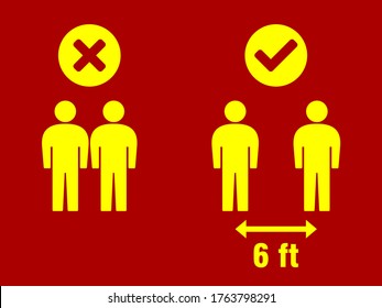 Social Distancing Keep Your Distance 6 ft or 6 Feet Infographic Icon. Vector Image.