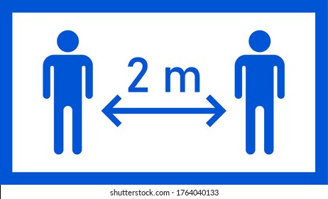 Social Distancing Keep Your Distance or Maintain a Distance of 2 m or 2 Metres Icon with an Aspect Ratio of 16:9. Vector Image.