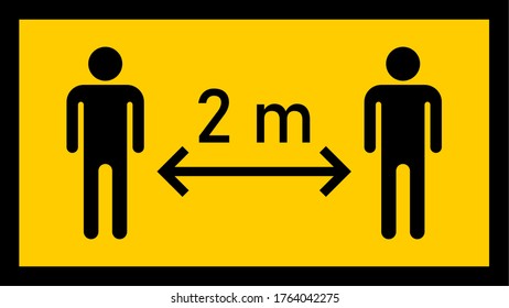Social Distancing Keep Your Distance or Maintain a Distance of 2 m or 2 Metres Icon with an Aspect Ratio of 16:9. Vector Image.