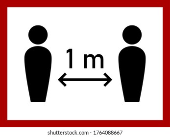 Distancia social Mantener su distancia o mantener una distancia de 1 m o 1 metro de icono con una relación de aspecto de 4:3. Imagen vectorial.