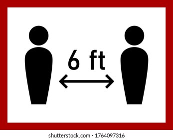 Distancia social Mantenga su distancia o mantenga una distancia de 6 pies o 6 pies con una relación de aspecto de 4:3. Imagen vectorial.