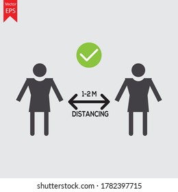 Distancia social Mantener su distancia 1 ó 2 metros,Evitar multitudes.icono derecho