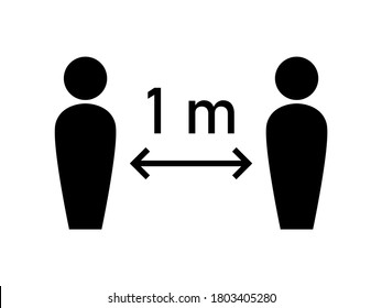Social Distancing Keep Your Distance or Maintain a Distance of 1 m or 1 Meter Icon. Vector Image.