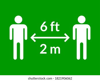 Distancia social Mantener su distancia o mantener una distancia de 6 pies / 6 pies o 2 m / 2 metros icono. Imagen vectorial.