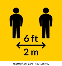 Distancia social Mantener su distancia o mantener una distancia de 6 pies / 6 pies o 2 m / 2 metros icono. Imagen vectorial.