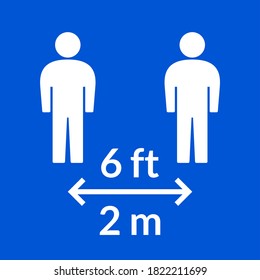 Distancia social Mantener su distancia o mantener una distancia de 6 pies / 6 pies o 2 m / 2 metros icono. Imagen vectorial.