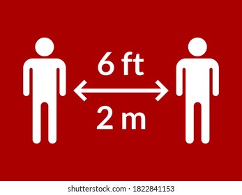 Distancia social Mantener su distancia o mantener una distancia de 6 pies / 6 pies o 2 m / 2 metros icono. Imagen vectorial.