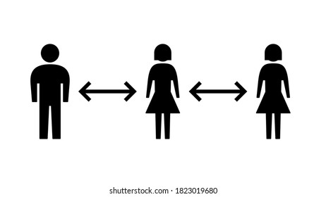 Social Distancing Keep Your Distance Sign with Man and Woman Figures and Arrows. Vector Image.