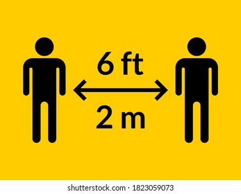 Distancia social Mantener su distancia o mantener una distancia de 6 pies / 6 pies o 2 m / 2 metros icono. Imagen vectorial.