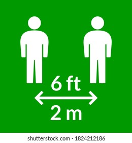 Distancia social Mantener su distancia o mantener una distancia de 6 pies / 6 pies o 2 m / 2 metros icono. Imagen vectorial.