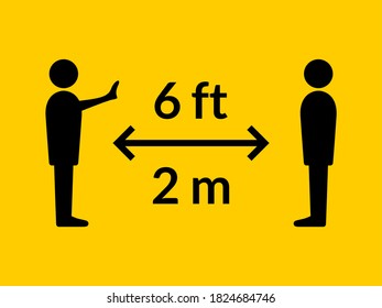 Distancia social Mantener su distancia o mantener una distancia de 6 pies / 6 pies o 2 m / 2 metros icono. Imagen vectorial.