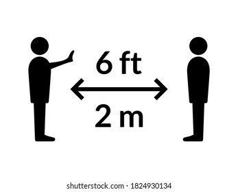 Distancia social Mantener su distancia o mantener una distancia de 6 pies / 6 pies o 2 m / 2 metros icono. Imagen vectorial.