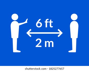 Distancia social Mantener su distancia o mantener una distancia de 6 pies / 6 pies o 2 m / 2 metros icono. Imagen vectorial.