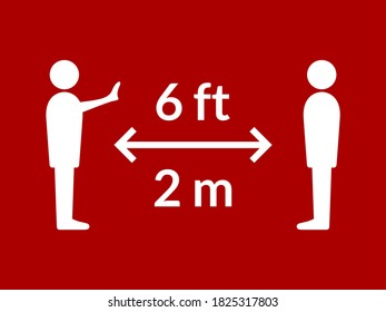 Distancia social Mantener su distancia o mantener una distancia de 6 pies / 6 pies o 2 m / 2 metros icono. Imagen vectorial.