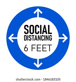 Social Distancing Keep Your Distance 6 Feet Round Floor Marking Warning Sticker Icon. Vector Image.