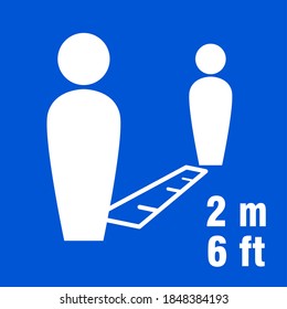 Social Distancing Keep Your Distance 2 m (2 Metres) or 6 ft (6 Feet) Icon. Vector Image.
