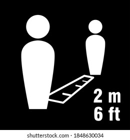 Social Distancing Keep Your Distance 2 m (2 Metres) or 6 ft (6 Feet) Icon. Vector Image.