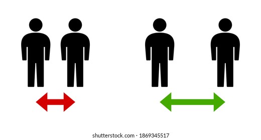 Social Distancing Keep Your Distance Wrong and Right Icon. Vector Image.