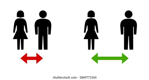 Social Distancing Keep Your Distance Wrong and Right Icon. Vector Image.