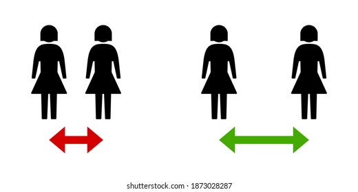 Social Distancing, Keep Your Distance Wrong and Right Icon. Vector Image.