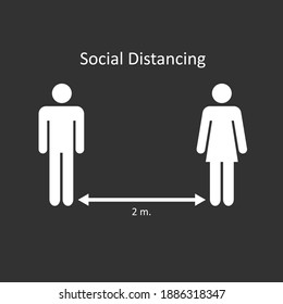 Social Distancing keep your distance 2 meter icon on black background. Vector image. 