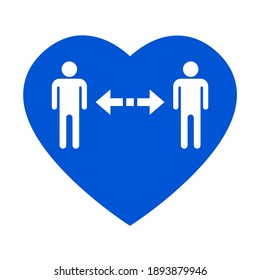 Social Distancing Keep Your Distance Sign with a Heart Icon Symbol. Vector Image.