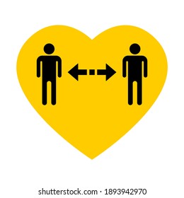 Social Distancing Keep Your Distance Sign with a Heart Icon Symbol. Vector Image.