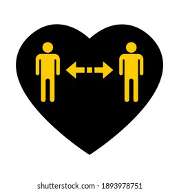 Social Distancing Behalten Sie Ihre Distanz-Signierung mit einem Herz-Symbol. Vektorbild.