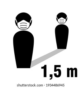 Social Distancing Keep Your Distance 1,5 m or 1,5 Meters and Wear a Face Mask Icon. Vector Image.