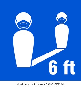 Social Distancing Keep Your Distance 6 ft or 6 Feet and Wear a Face Mask Icon. Vector Image.