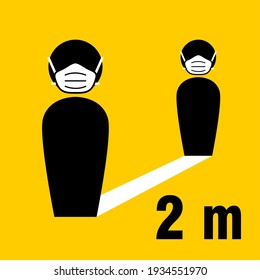 Social Distancing Keep Your Distance 2 m or 2 Metres and Wear a Face Mask Icon. Vector Image.